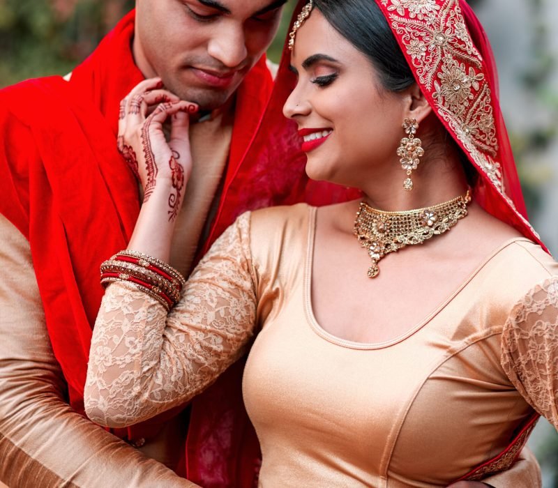 Cropped shot of a young hindu couple on their wedding day.